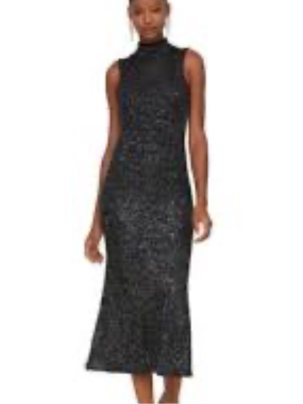 Avec Les Filles Black Sleeveless Sparkle Midi Dress